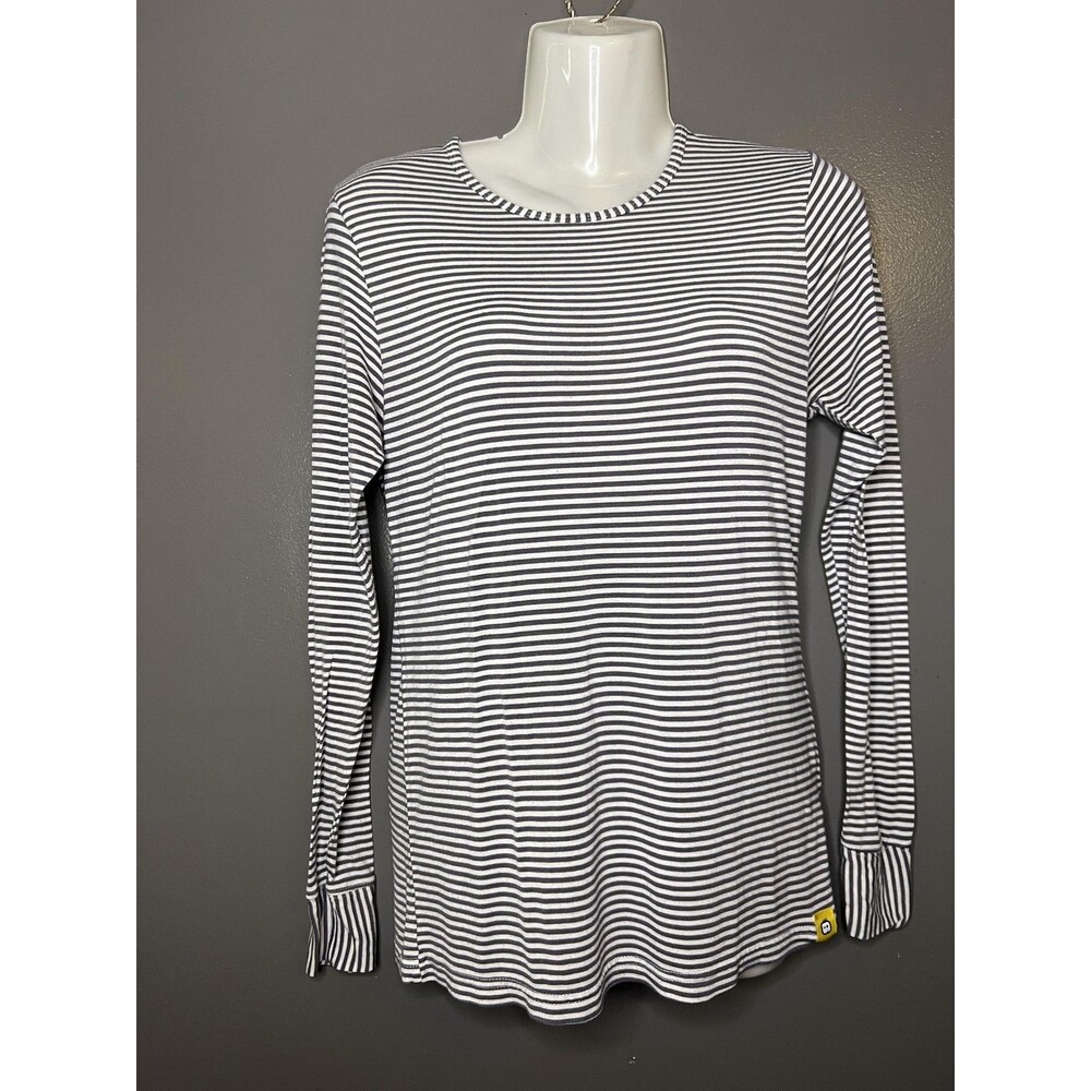 WonderWink Shirt Womens Small Gray Stripe Long Sleeve Crew Neck Stretch Top - Picture 2 of 10